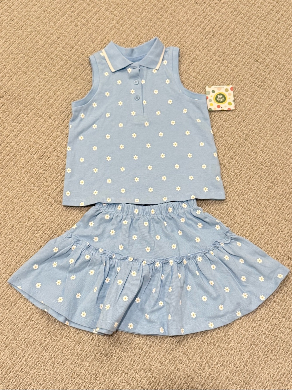 Little Me Girls Daisy 2-Piece Polo Top & Skirt Set Blue 4T NWT